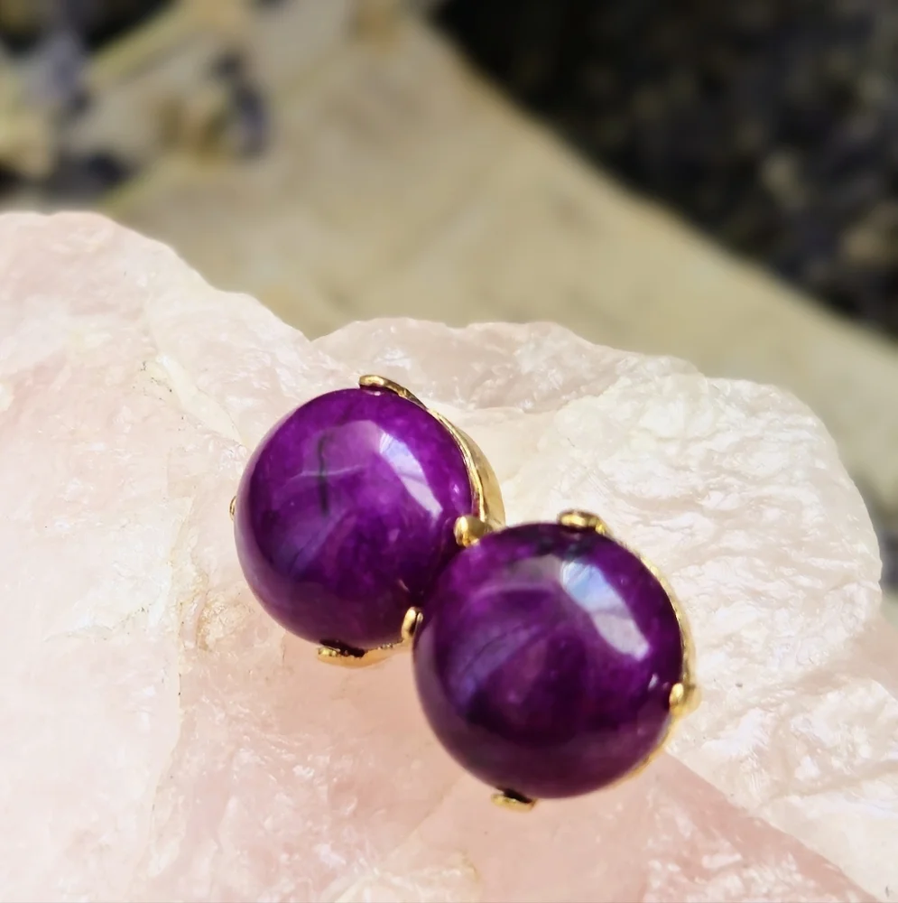 Purple Jade Stud Earrings In 18K Gold Plated